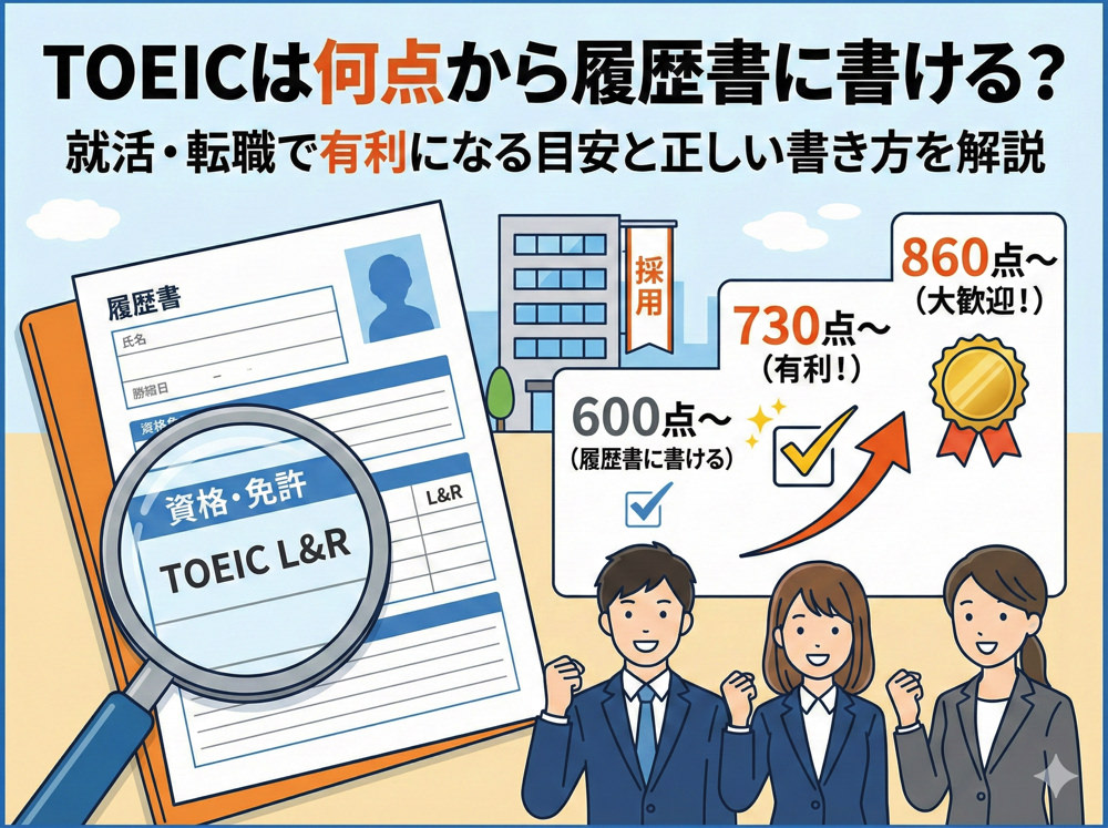 TOEIC｜ TOEICは何点から履歴書に書ける？就活・転職で有利になる目安と正しい書き方を解説