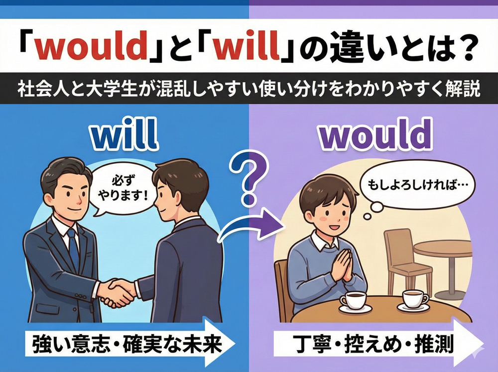 would｜ 「would」と「will」の違いとは？混乱しやすい使い分けをわかりやすく解説