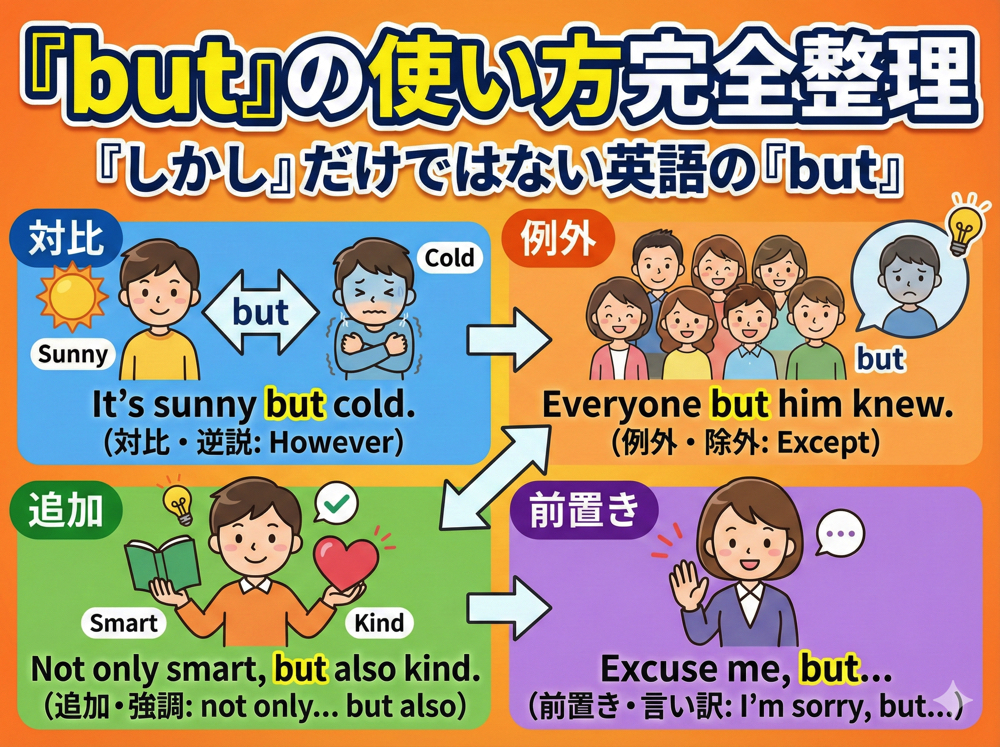 but｜ 「but」の使い方完全整理｜「しかし」だけではない英語の「but」