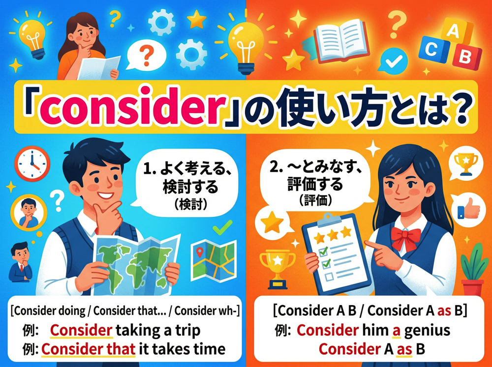consider｜ 「consider」の使い方とは？意味・文法・よくある表現を例文でわかりやすく解説