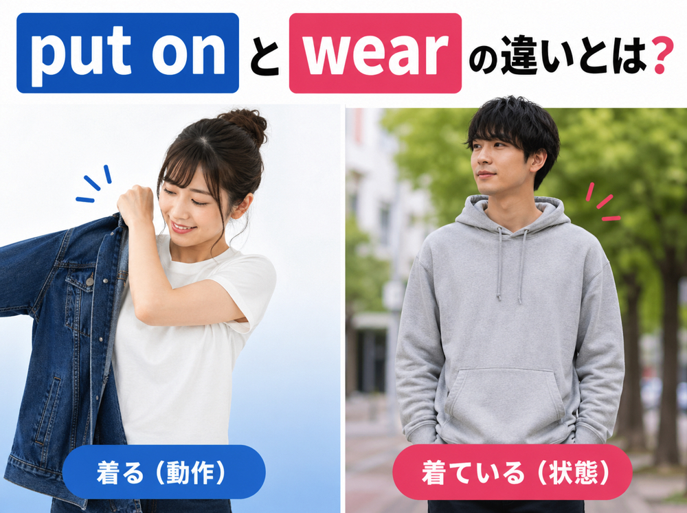 put on｜ 「put on」と「wear」の違いとは？ネイティブの使い分けをイメージで完全理解