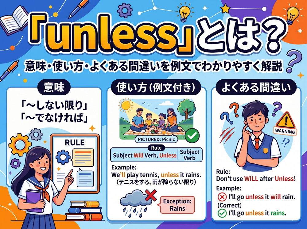 unless｜ 「unless」とは？意味・使い方・よくある間違いを例文でわかりやすく解説